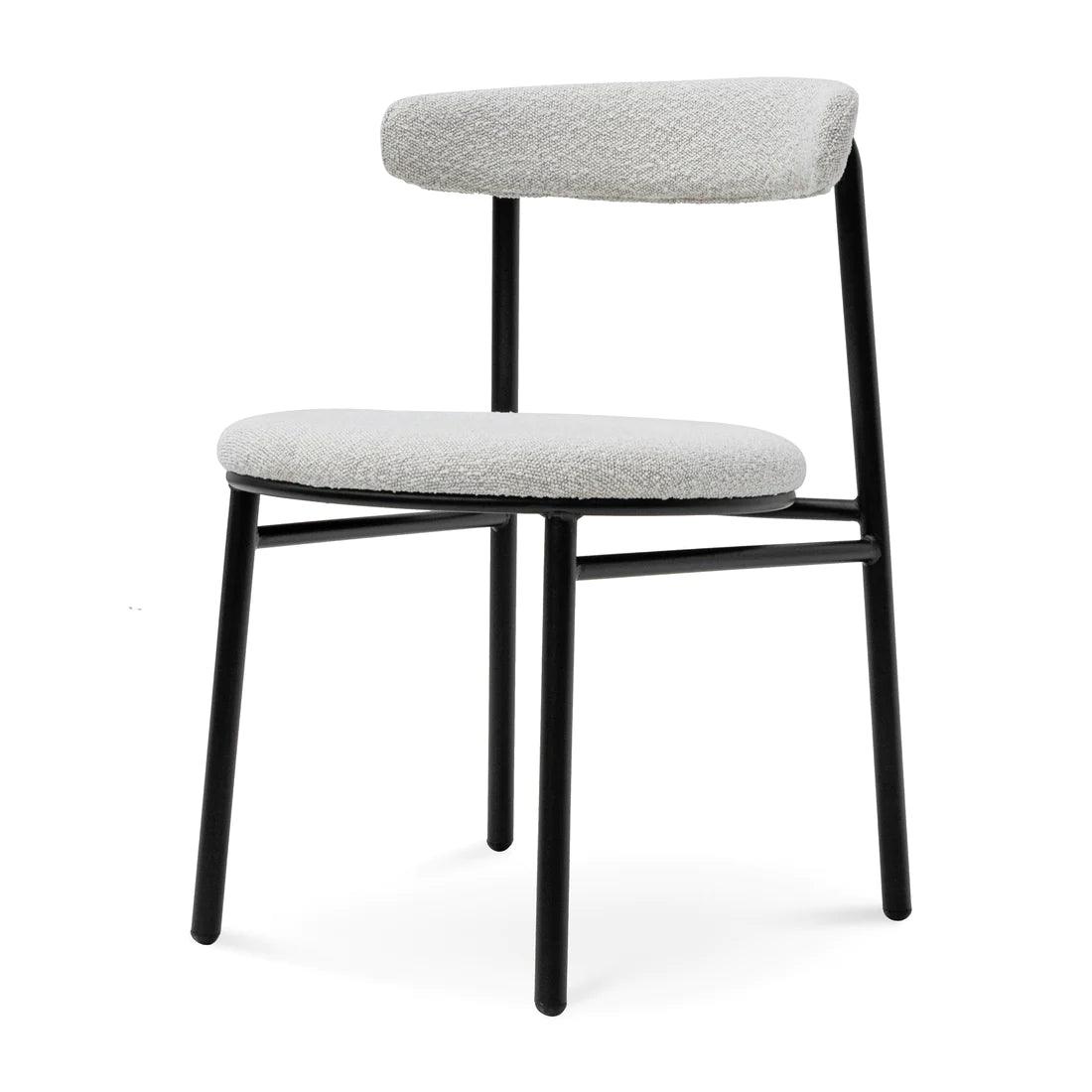 Vans Fabric Dining Chair - Moon White Boucle and Black Legs Set of 2 - Furniture Castle