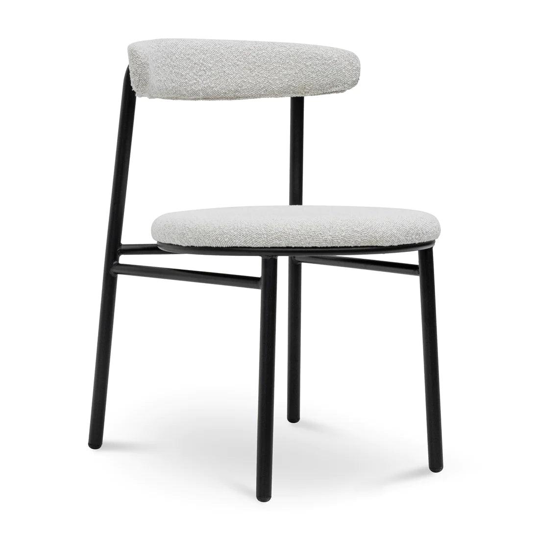 Vans Fabric Dining Chair - Moon White Boucle and Black Legs Set of 2 - Furniture Castle