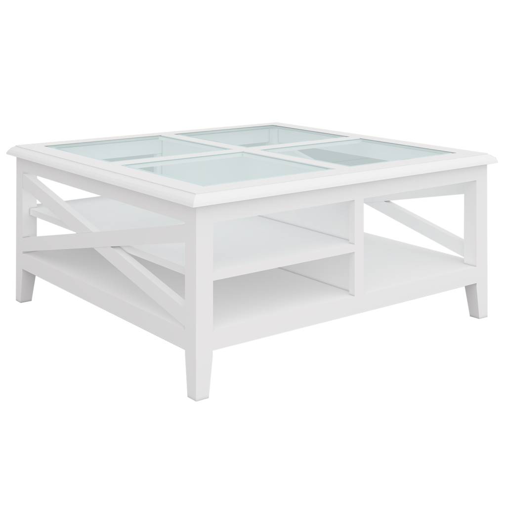 Hampton Square Coffee Table 100cm with Glass Top – White