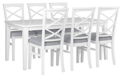 Hampton 7-Piece Dining Table & 6 Fabric Chairs Set 180cm – White & Light Grey