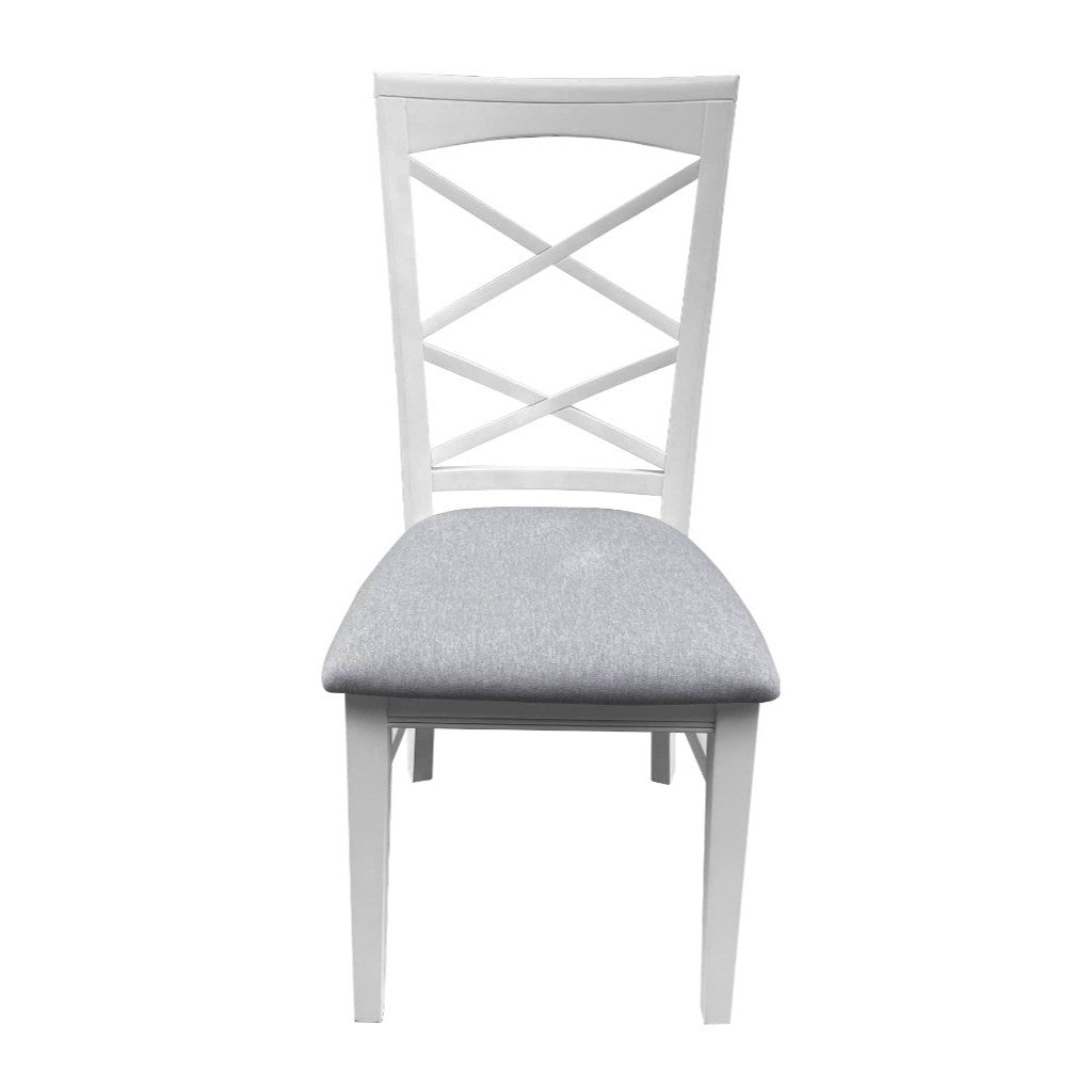 Hampton 7-Piece Dining Table & 6 Fabric Chairs Set 180cm – White & Light Grey