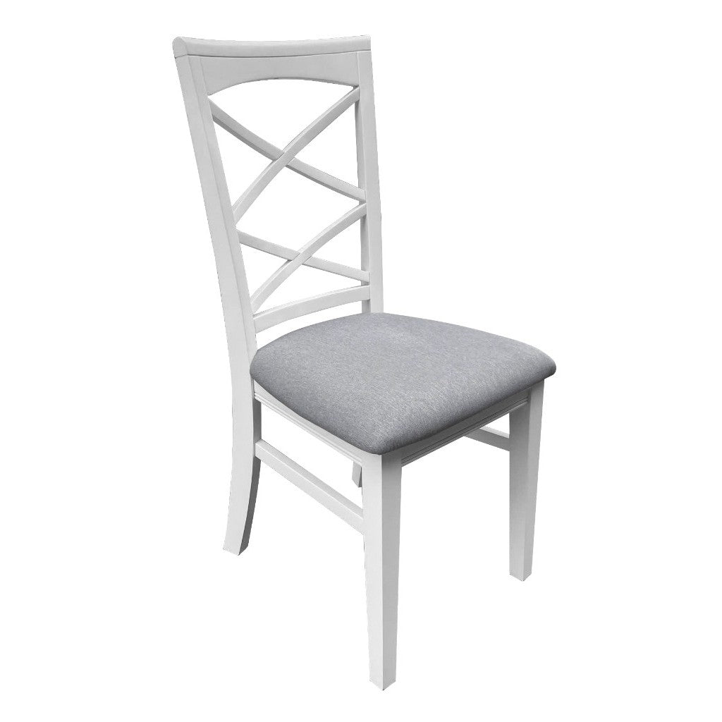 Hampton 7-Piece Dining Table & 6 Fabric Chairs Set 180cm – White & Light Grey