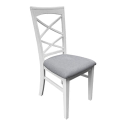 Hampton 7-Piece Dining Table & 6 Fabric Chairs Set 180cm – White & Light Grey