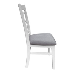 Hampton 7-Piece Dining Table & 6 Fabric Chairs Set 180cm – White & Light Grey