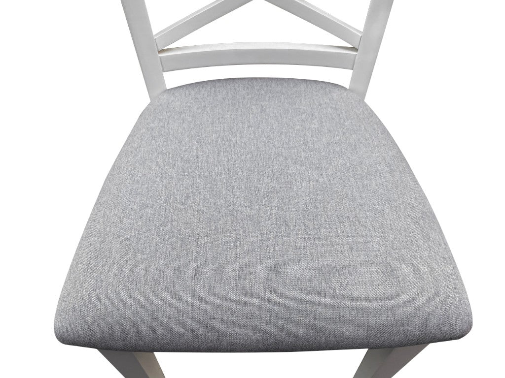Hampton 7-Piece Dining Table & 6 Fabric Chairs Set 180cm – White & Light Grey