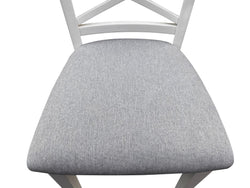 Hampton 7-Piece Dining Table & 6 Fabric Chairs Set 180cm – White & Light Grey