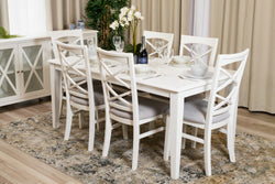 Hampton 7-Piece Dining Table & 6 Fabric Chairs Set 180cm – White & Light Grey