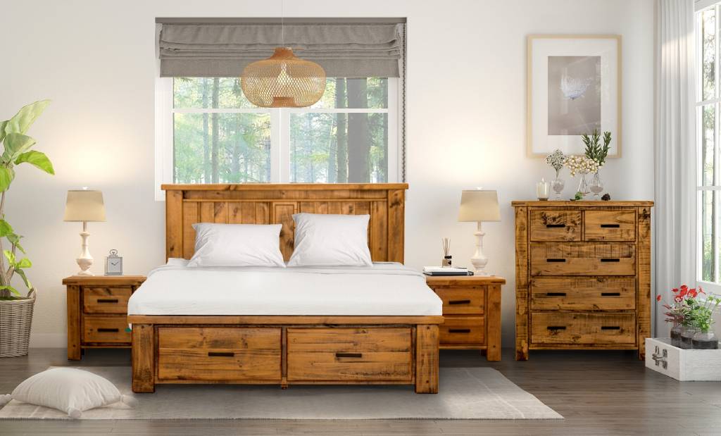 Outback 4 Piece Queen Bedroom Suite with Tallboy – Rustic Oak