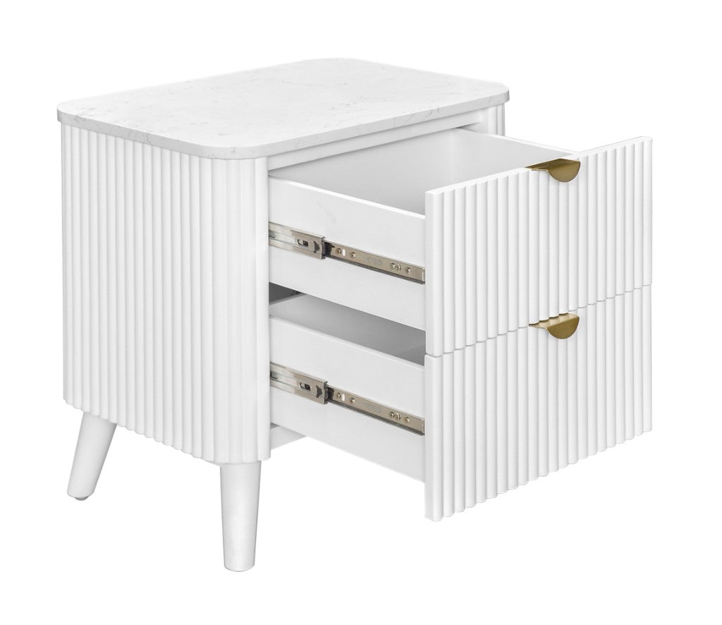 Cotswold 2-Drawer Bedside Table with Sintered Stone Top – White