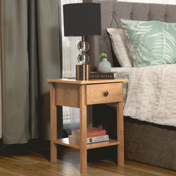 Declan 1-Drawer Bedside Table with Open Shelf – Riviera Oak
