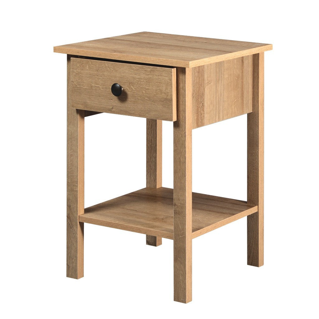 Declan 1-Drawer Bedside Table with Open Shelf – Riviera Oak