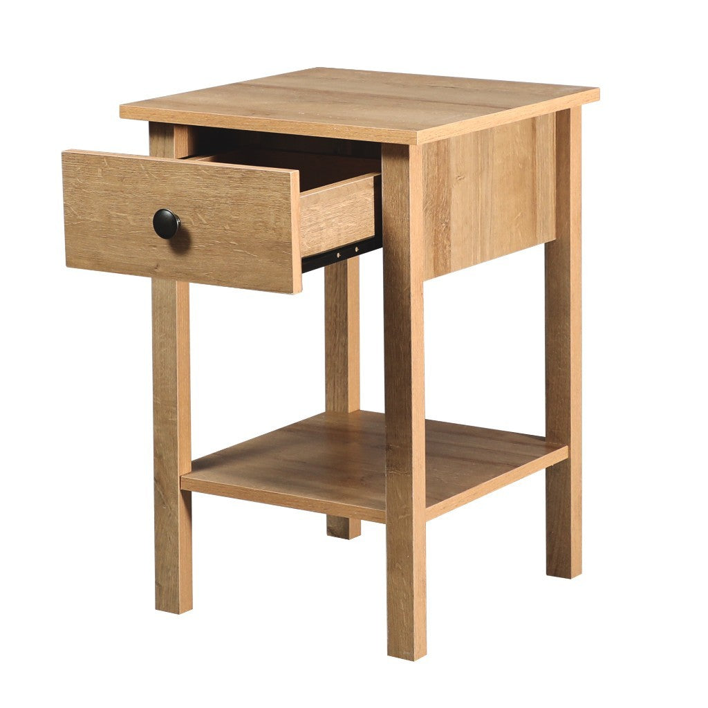Declan 1-Drawer Bedside Table with Open Shelf – Riviera Oak