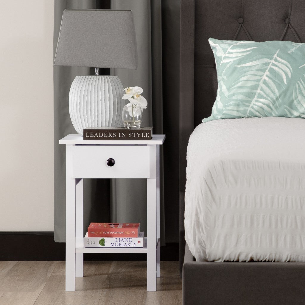 Declan 1-Drawer Bedside Table with Open Shelf – Matt White
