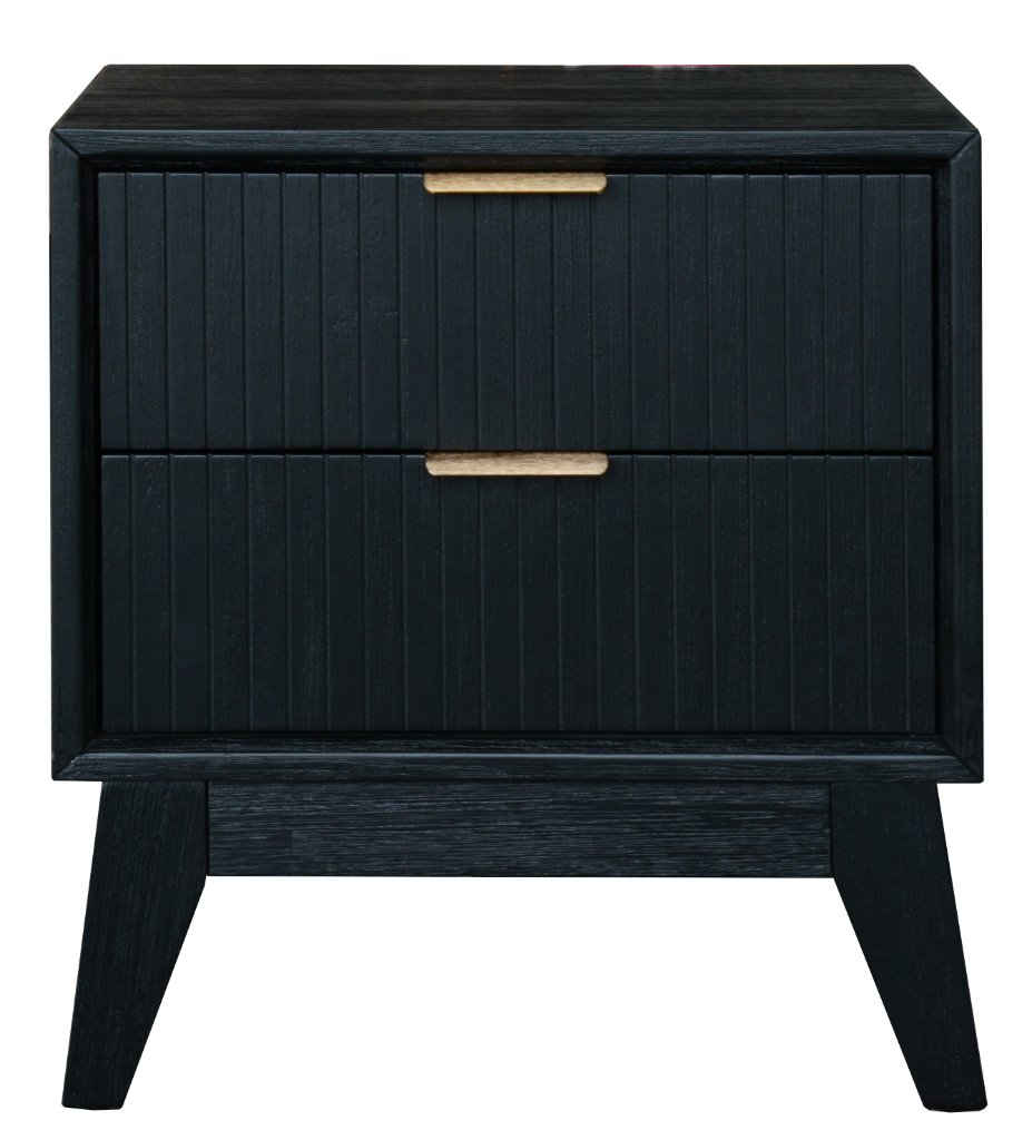 FC Kabira 2 Drawer Beside Table Brushed Black 55x42x60 Cm