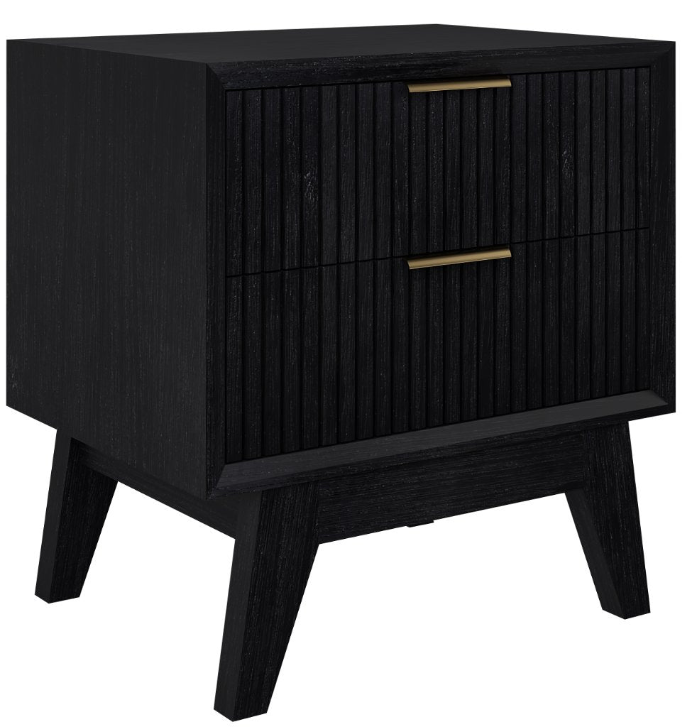 FC Kabira 2 Drawer Beside Table Brushed Black 55x42x60 Cm