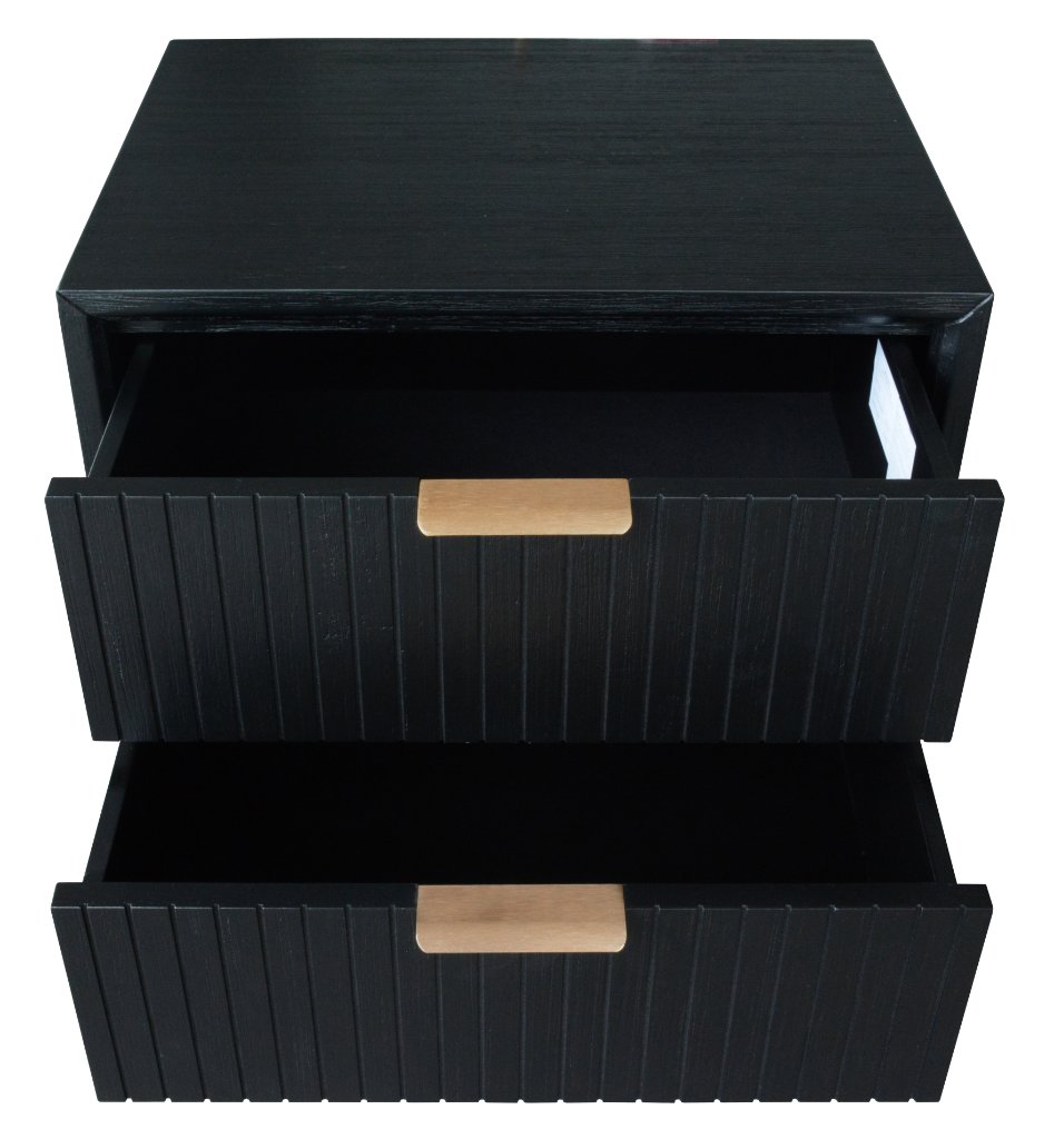 FC Kabira 2 Drawer Beside Table Brushed Black 55x42x60 Cm