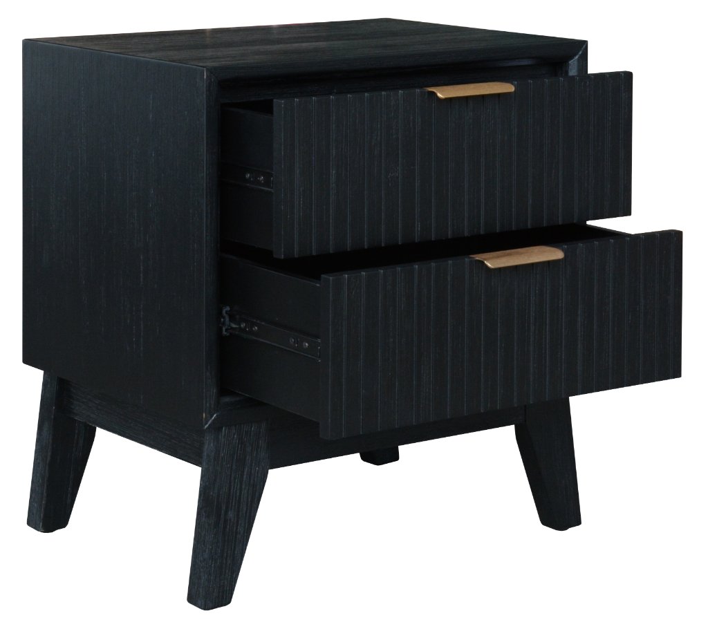 FC Kabira 2 Drawer Beside Table Brushed Black 55x42x60 Cm