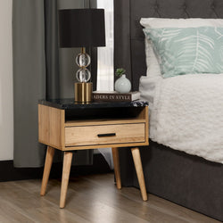 Marcello 1-Drawer Bedside Table with Open Niche – Wotan Oak