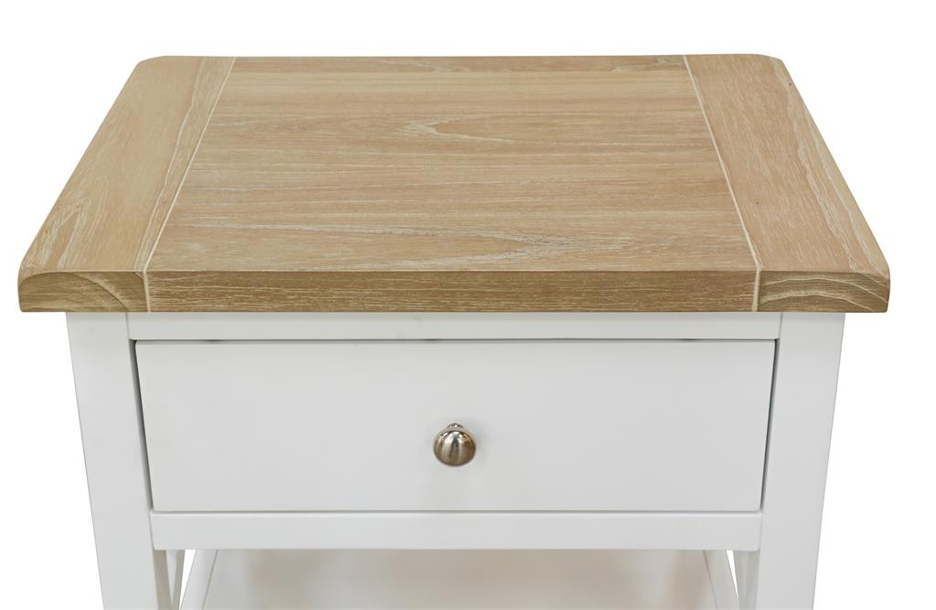 Shellwood 1-Drawer Bedside Table with Shelf – Oak & White