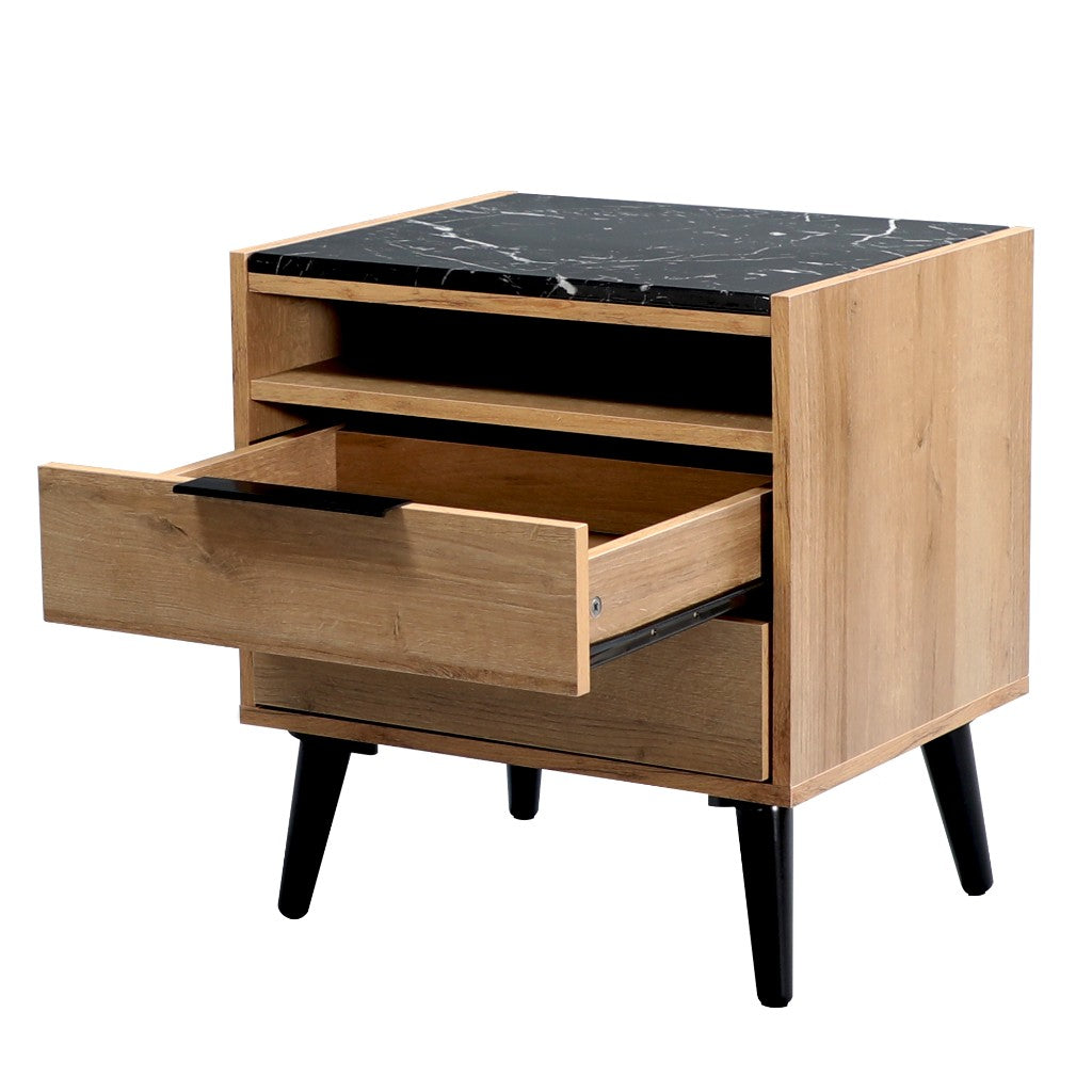Thelma 2-Drawer Bedside Table with Open Shelf – Riviera Oak