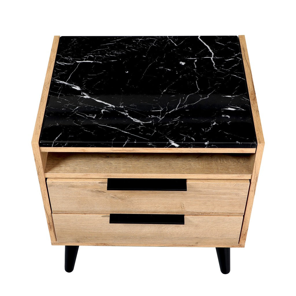 Thelma 2-Drawer Bedside Table with Open Shelf – Riviera Oak