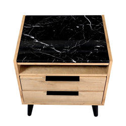 Thelma 2-Drawer Bedside Table with Open Shelf – Riviera Oak