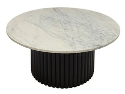 Nile Round Marble Coffee Table 70cm – White Marble Top & Black Fluted Base