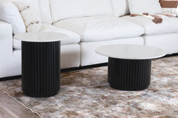 Nile Round Marble Coffee Table 70cm – White Marble Top & Black Fluted Base