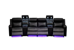 Academy Home Theatre 4 Recliners & 2 Console Black Leather W360 x D98 x H101 Cm