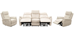Camden Silver Leather 3-Seater Lounge Set with 2 Electric Recliners