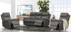 Camden Gunmetal Leather 3-Seater Lounge Set with 2 Electric Recliners