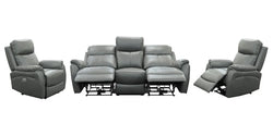 Camden Gunmetal Leather 3-Seater Lounge Set with 2 Electric Recliners