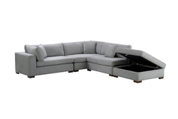 Cameo Fabric 5-Seater Modular Lounge with Storage Ottoman – Grey (4-Piece Set)