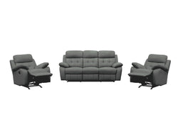 Cosmic 3-Seater Sofa with 2 Recliners & 2 Single Recliner Chairs – Grey Fabric Set