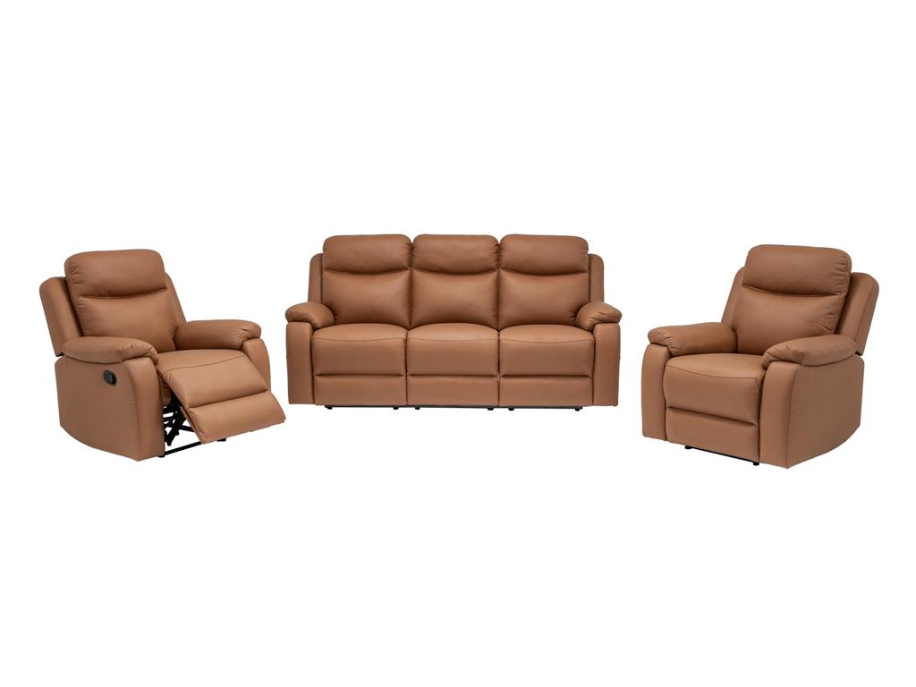 William 3 Piece Recliner Suite (3 Seater + 2 Recliner Chairs) – Tan