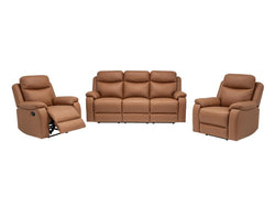 William 3 Piece Recliner Suite (3 Seater + 2 Recliner Chairs) – Tan
