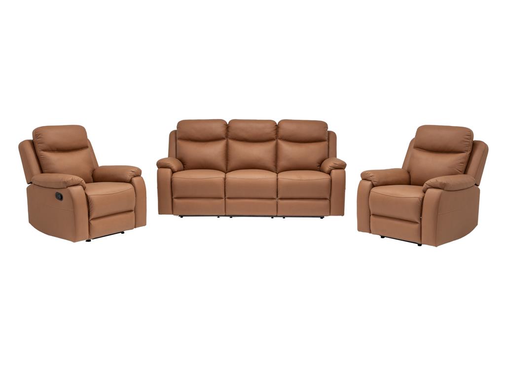 William 3 Piece Recliner Suite (3 Seater + 2 Recliner Chairs) – Tan