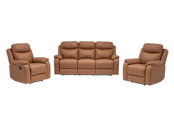 William 3 Piece Recliner Suite (3 Seater + 2 Recliner Chairs) – Tan