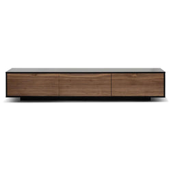Wagon 2.3m Wooden Entertainment Unit - Black with Walnut Drawers - Furniture Castle
