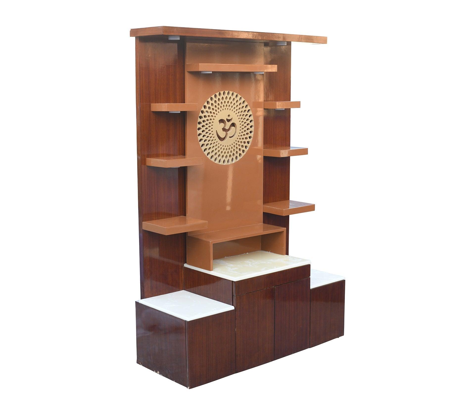 Wooden Mandir With Onyx Marble 5X7ft With Storage - Furniture Castle