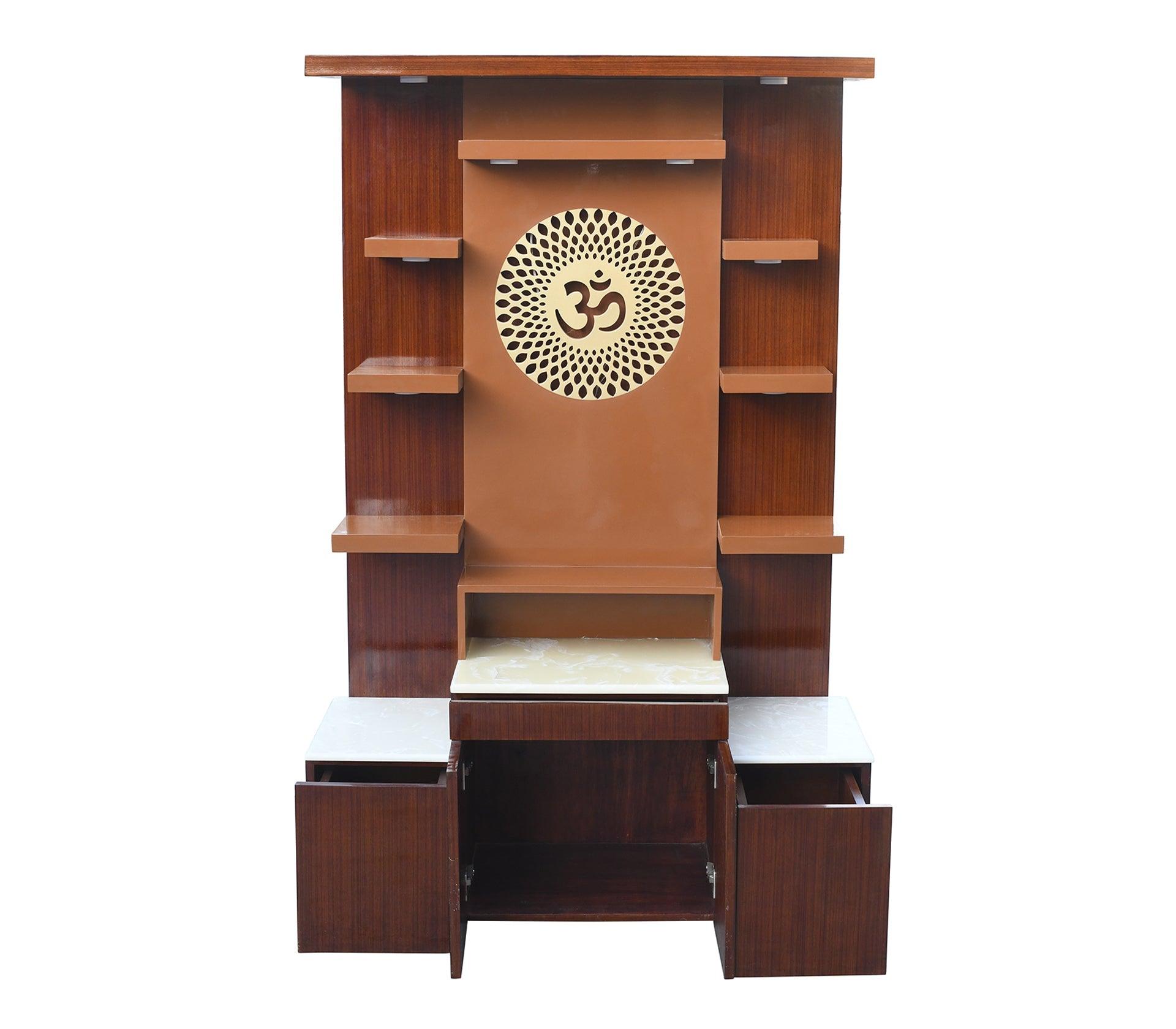 Wooden Mandir With Onyx Marble 5X7ft With Storage - Furniture Castle